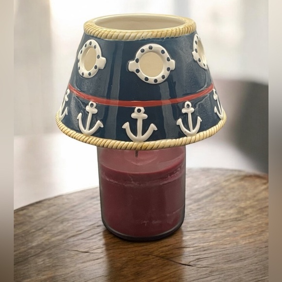 Nautical Candle Shade Red, White & Blue Anchors Lifesavers Rope Design Edging - Picture 1 of 5
